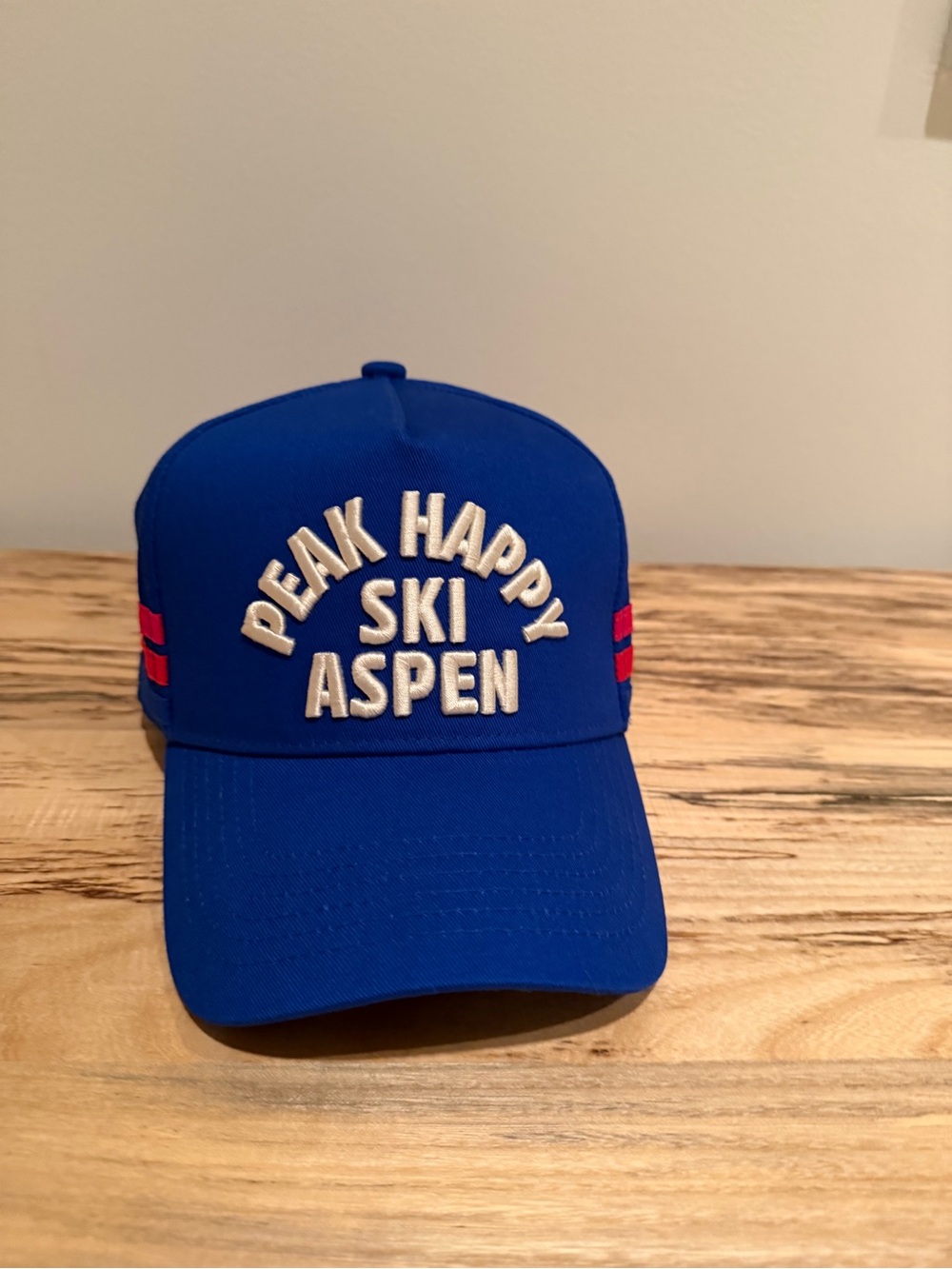 Anthropologie Peak Happy Ski Aspen Blue Cap with Red Accents
